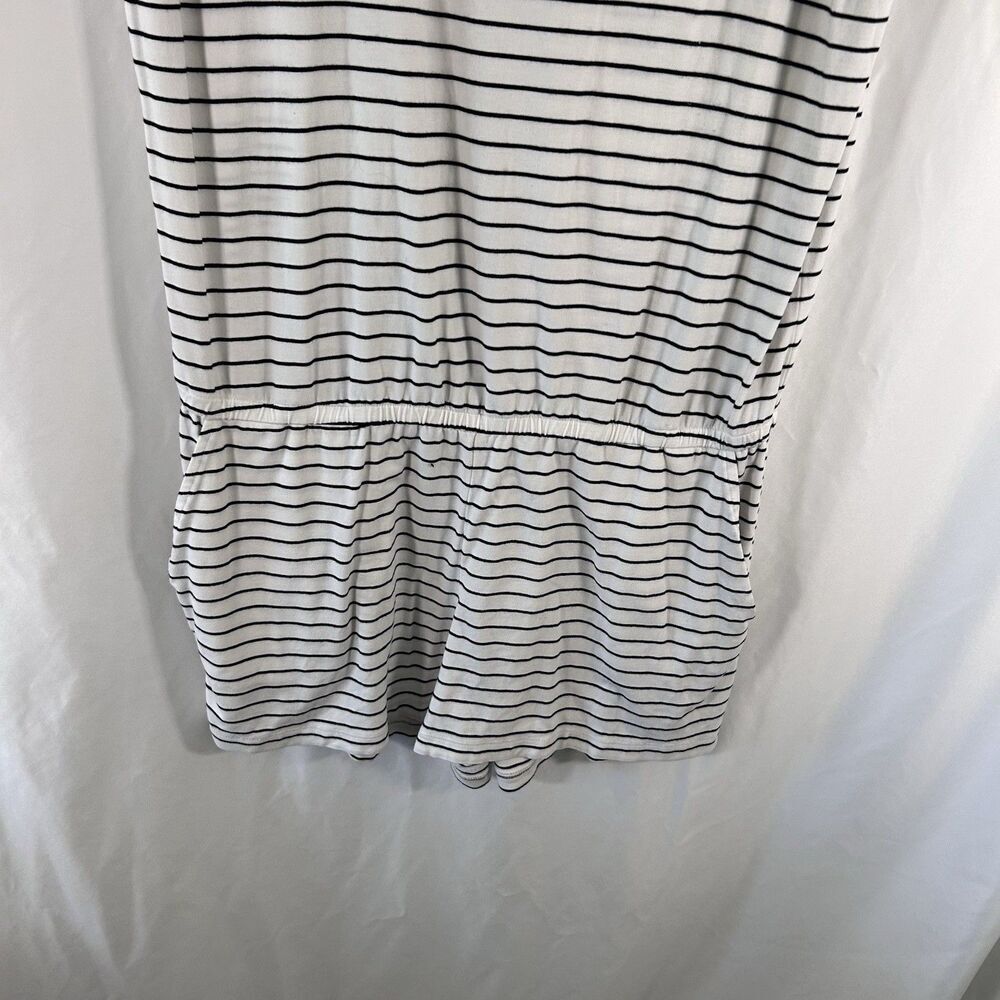 J. Crew Romper Women's Large White Blue Striped Short Sleeve Round Neck Pockets - Picture 6 of 9